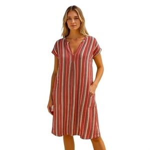 St Johns Bay Linen Blend Shift Dress XL Beachy Coastal Americana Vacation
